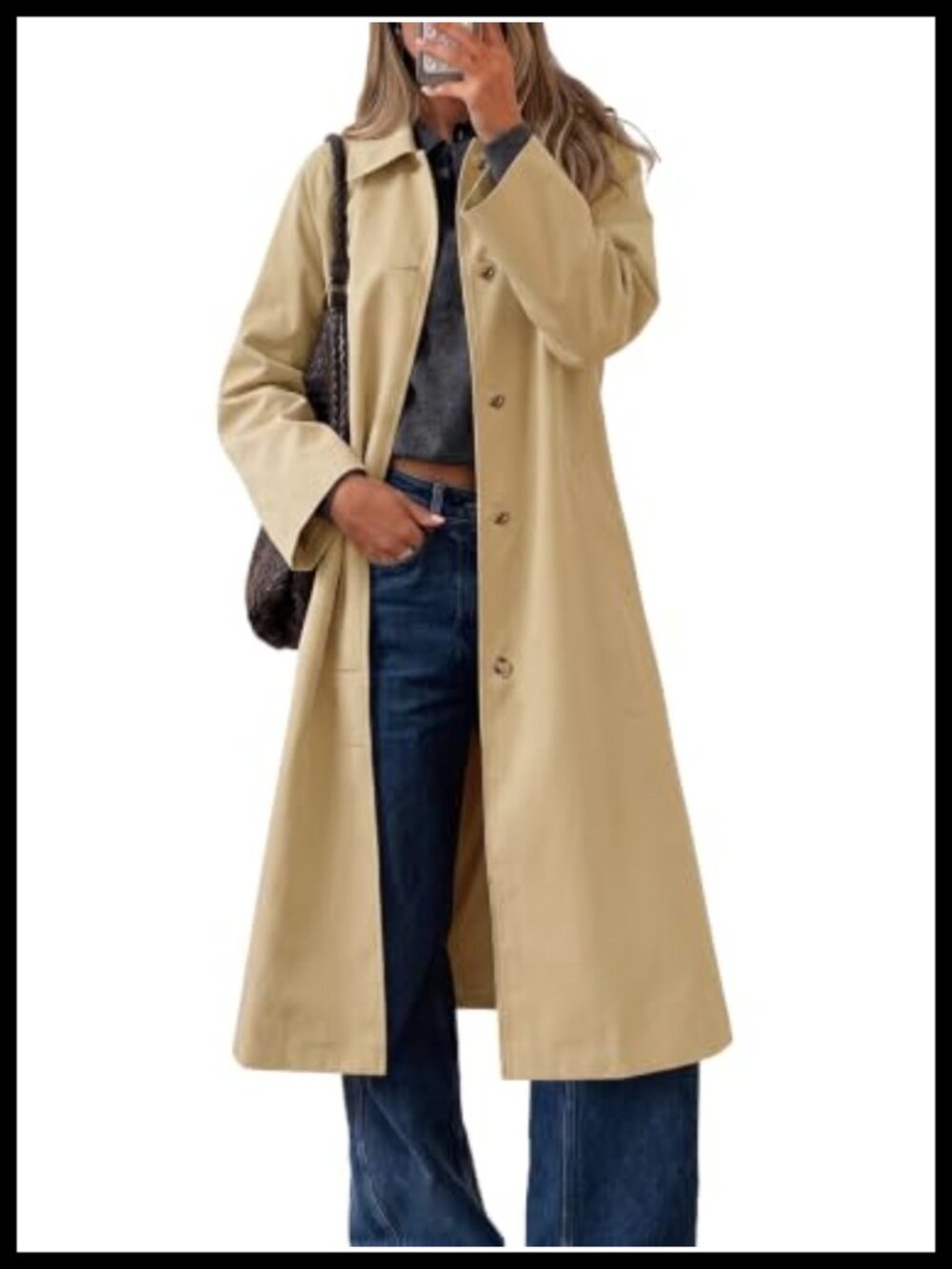 Women's Plaid Trench Coat Long Single Breasted Lapel Fall Jacket